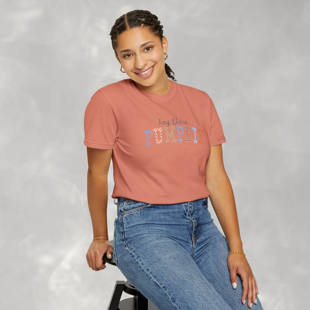 Hey There Pumpkin Distressed Comfort Colors Garment-Dyed T-shirt for Autumn, Fall, Thanksgiving