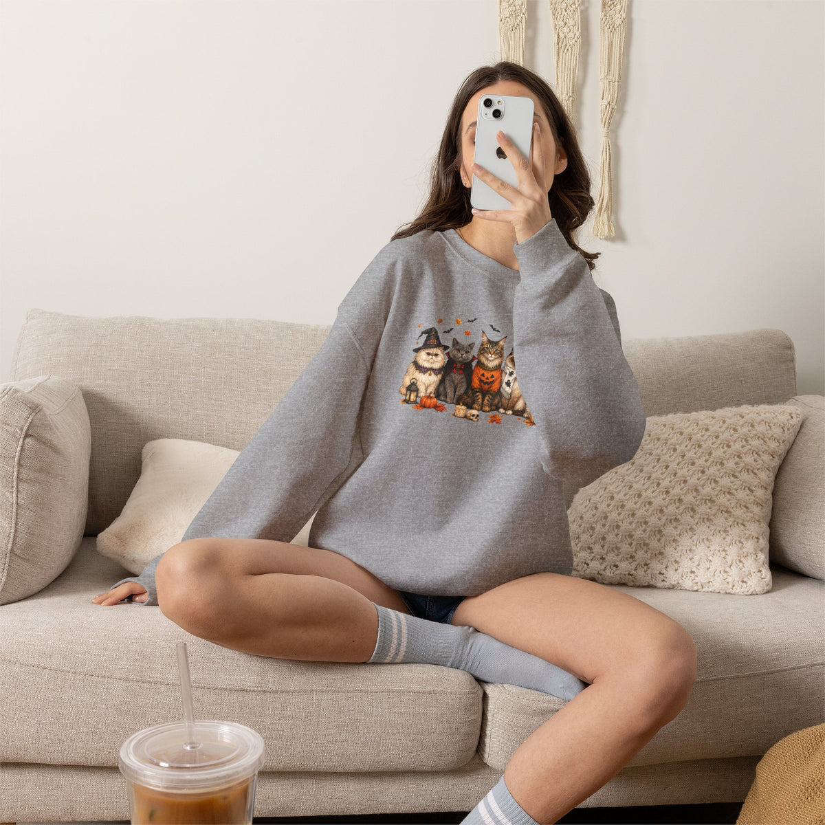 Retro Cats in Halloween Costume Gildan Unisex Heavy Blend™ Crewneck Sweatshirt