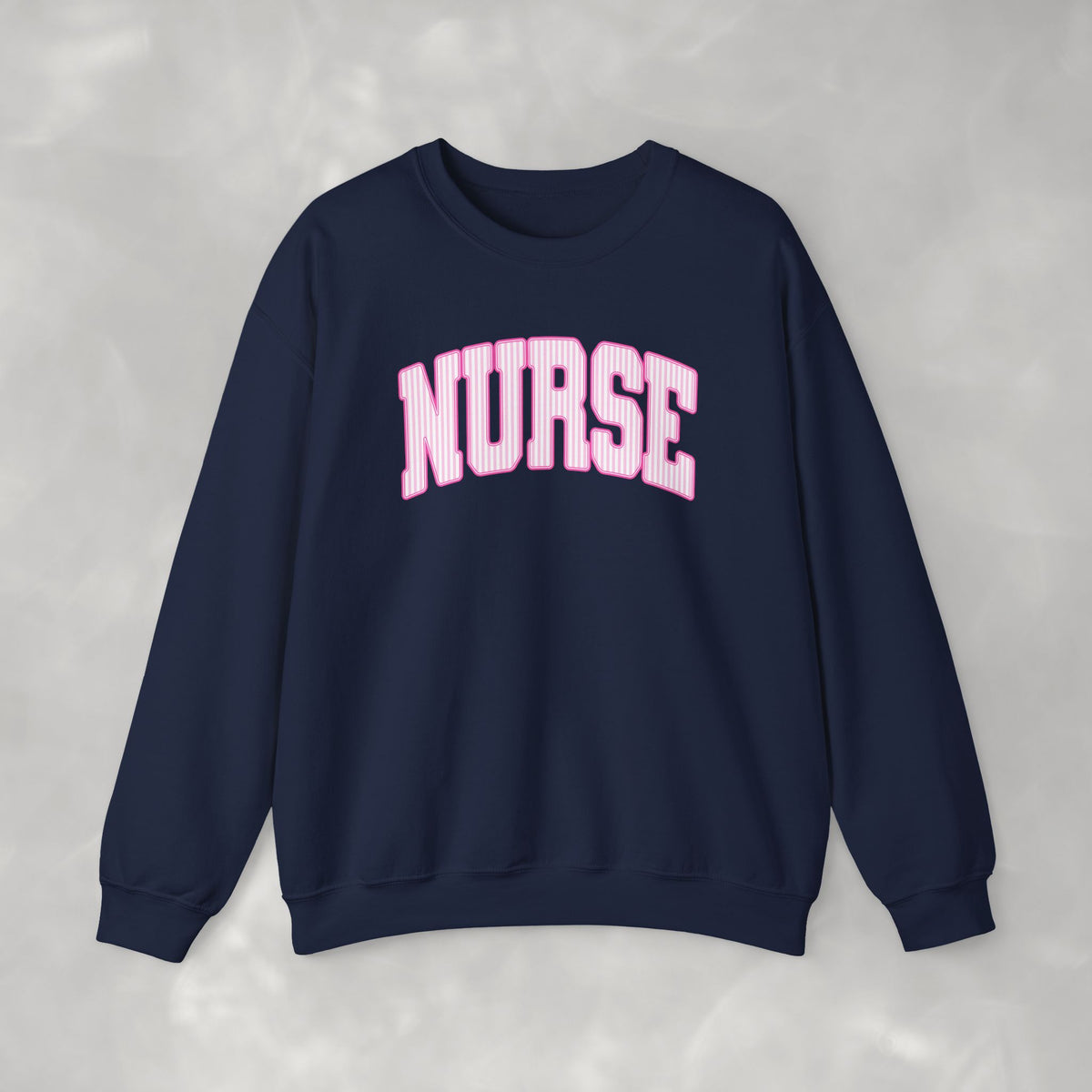 Pink Striped Varsity Nurse Gildan Unisex Heavy Blend™ Crewneck Sweatshirt for RN, LPN, GN, Student Nurse