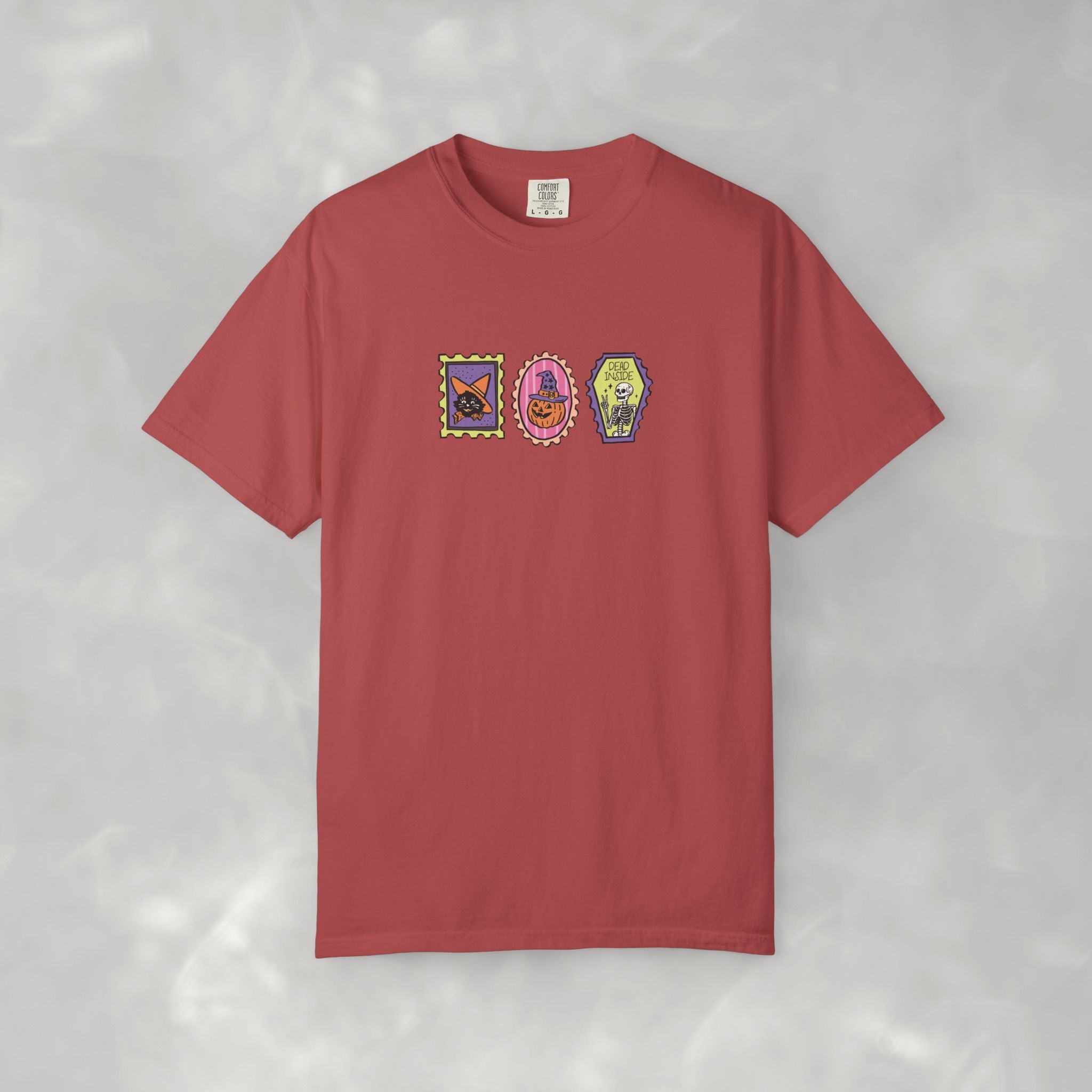 Cute Halloween Spooky Stamps with Cat, Jack-O-Lanter, Skeleton, Comfort Colors Tee