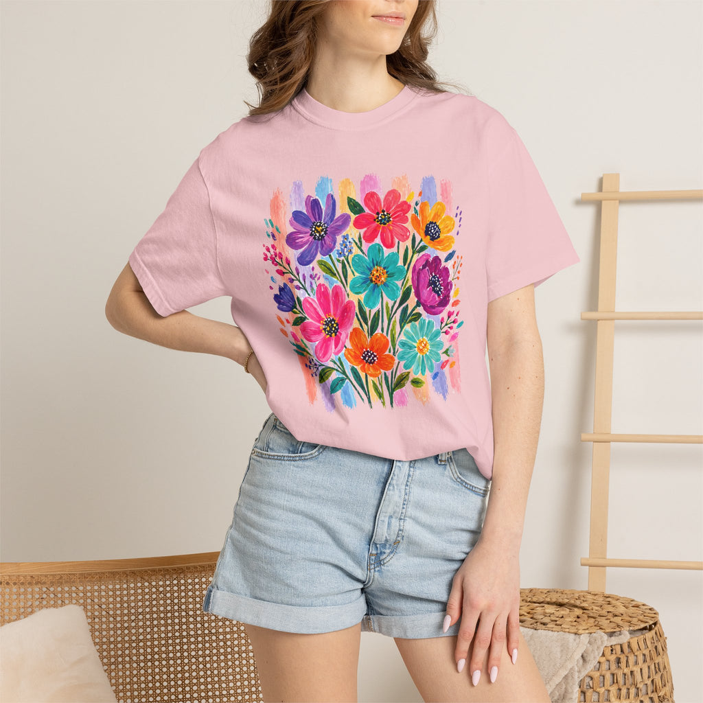 Boho Floral Stripes Comfort Colors Tee