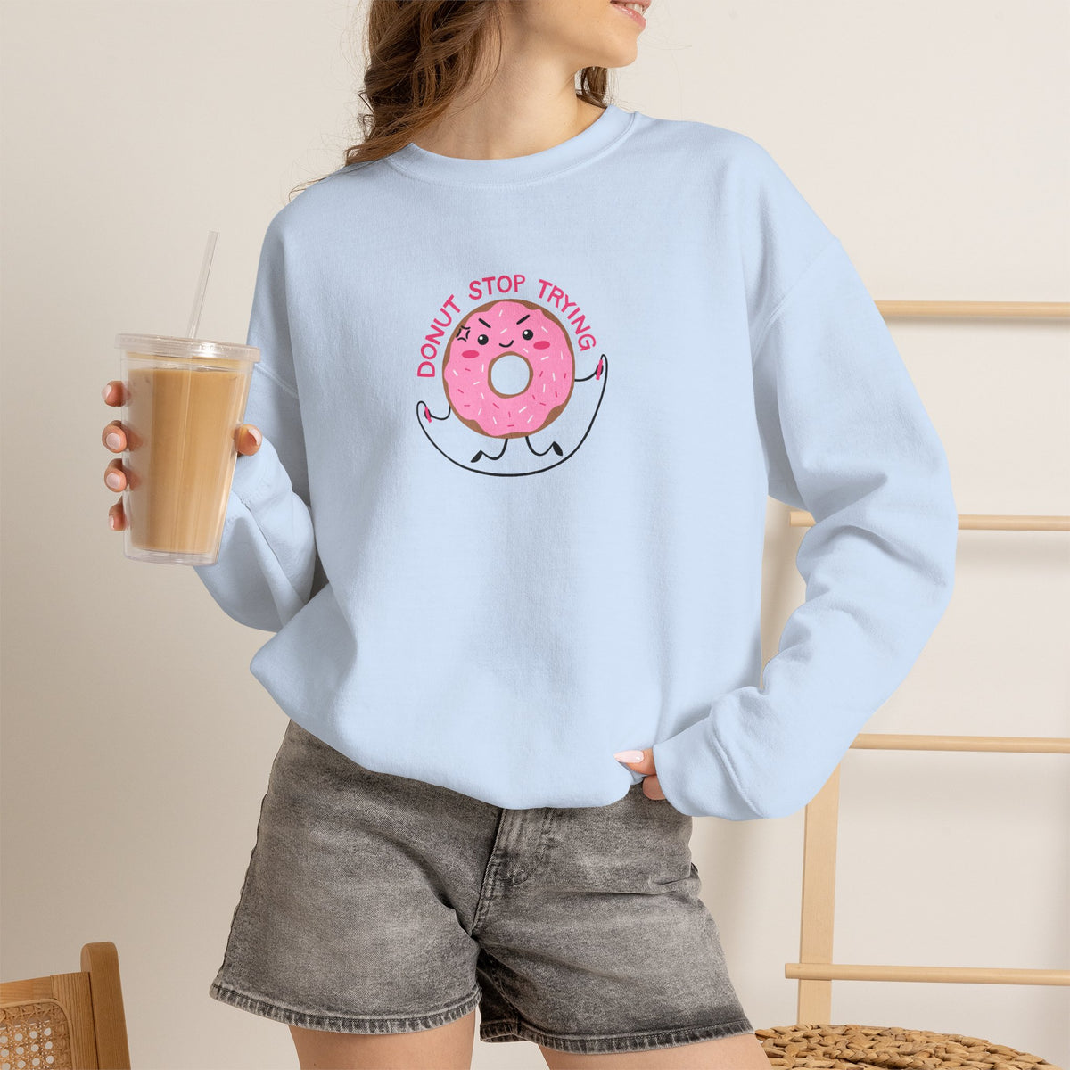 Donut Stop Trying, Funny Cute Motivational Gildan Unisex Heavy Blend™ Crewneck Sweatshirt