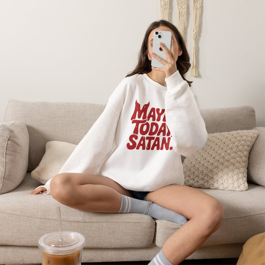 Funny Gothic Maybe Today Satan, Gildan Unisex Heavy Blend™ Crewneck Sweatshirt