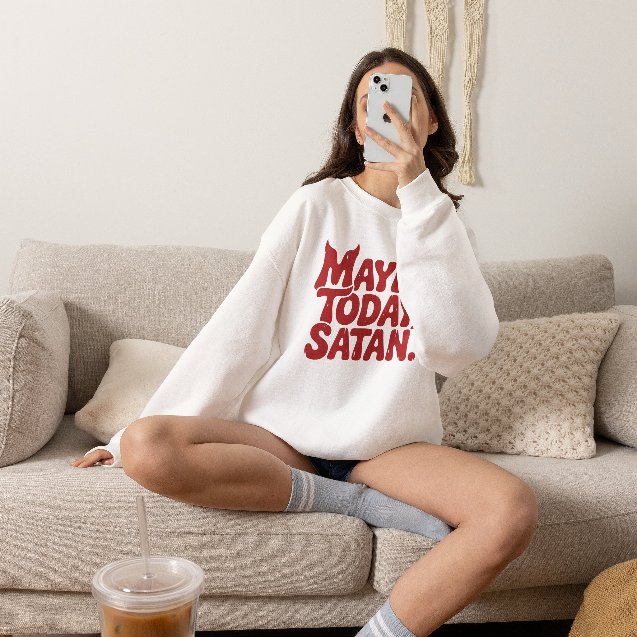 Funny Gothic Maybe Today Satan, Gildan Unisex Heavy Blend™ Crewneck Sweatshirt