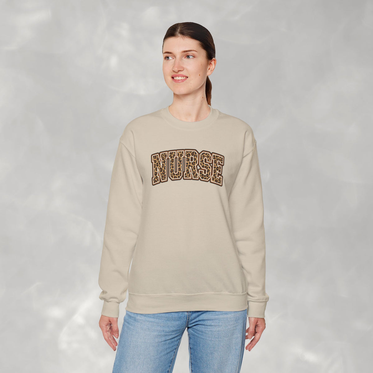 Leopard Print Varsity Nurse Gildan Unisex Heavy Blend™ Crewneck Sweatshirt