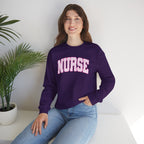 Pink Striped Varsity Nurse Gildan Unisex Heavy Blend™ Crewneck Sweatshirt for RN, LPN, GN, Student Nurse
