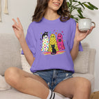 Preppy, Girly, Cute Halloween Ghosts with Cats, Comfort Colors Tee
