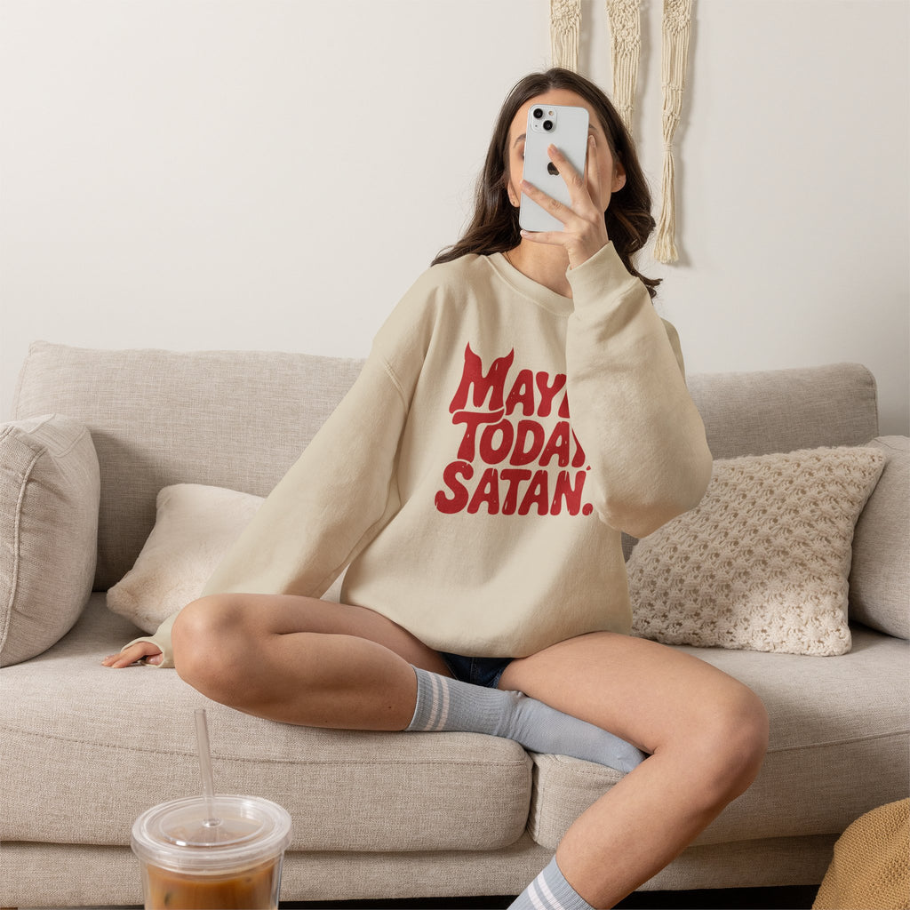 Funny Gothic Maybe Today Satan, Gildan Unisex Heavy Blend™ Crewneck Sweatshirt