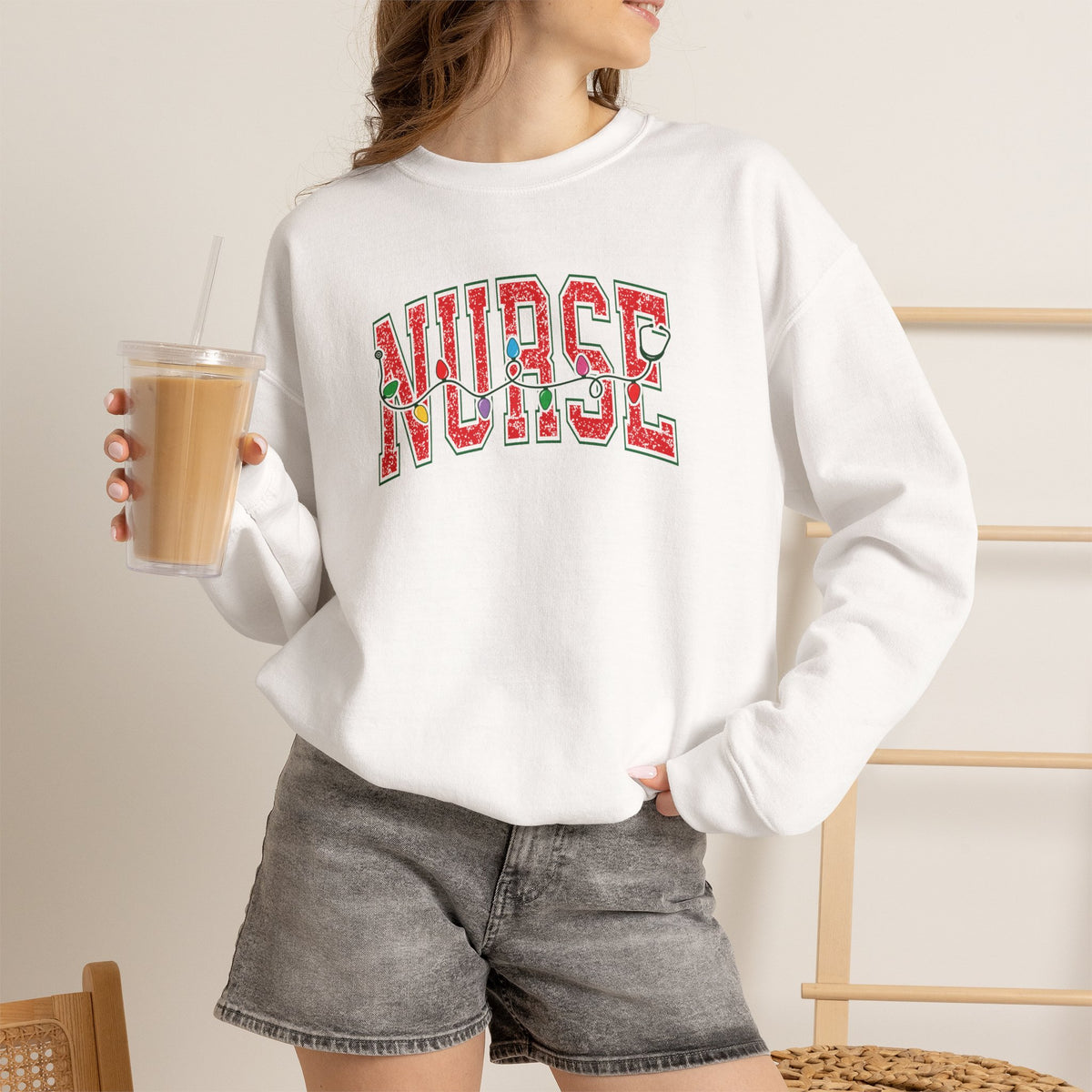 Christmas Lights Nurse Stethoscope Gildan Unisex Heavy Blend™ Crewneck Sweatshirt for RN, LPN, GN, Student Nurse
