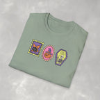 Cute Halloween Spooky Stamps with Cat, Jack-O-Lanter, Skeleton, Gildan Unisex Softstyle T-Shirt