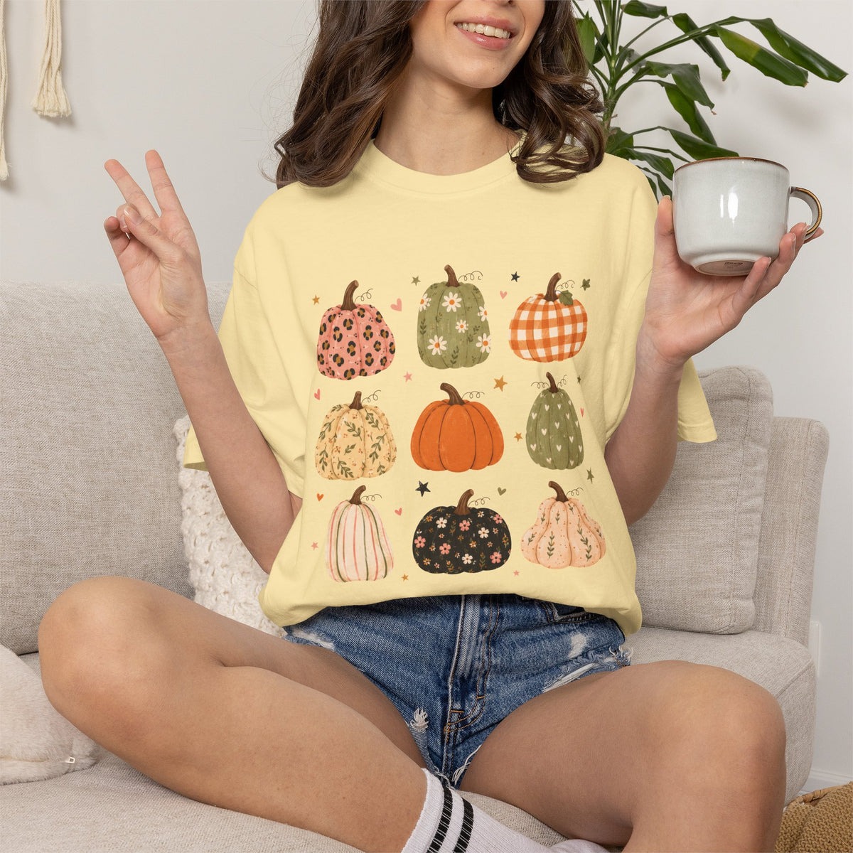 Whimsical Autumn Pumpkins Comfort Color Garment-Dyed T-shirt for Fall, Thanksgiving