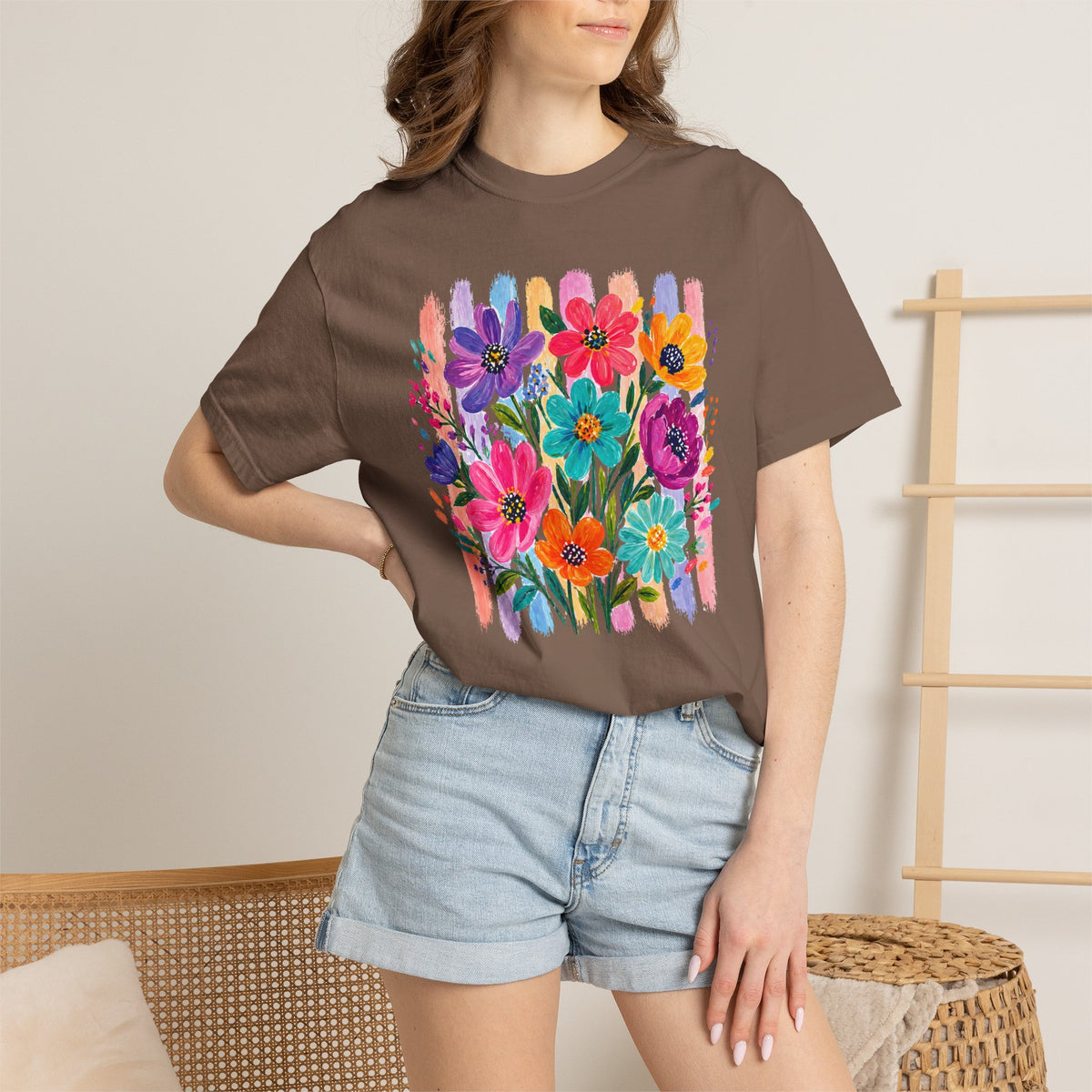 Boho Floral Stripes Comfort Colors Tee