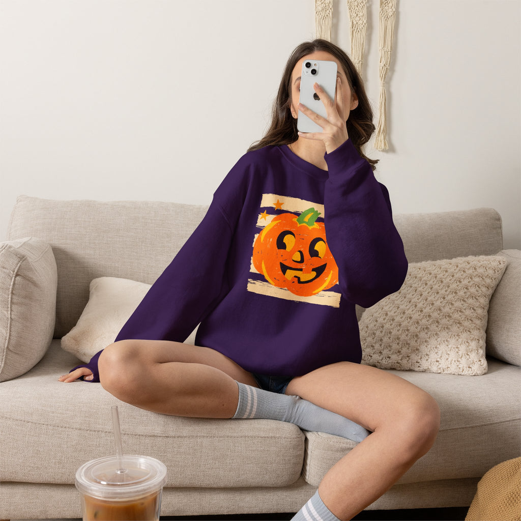 Happy Jack-O-Lantern, Striped Halloween Unisex Heavy Blend™ Crewneck Sweatshirt