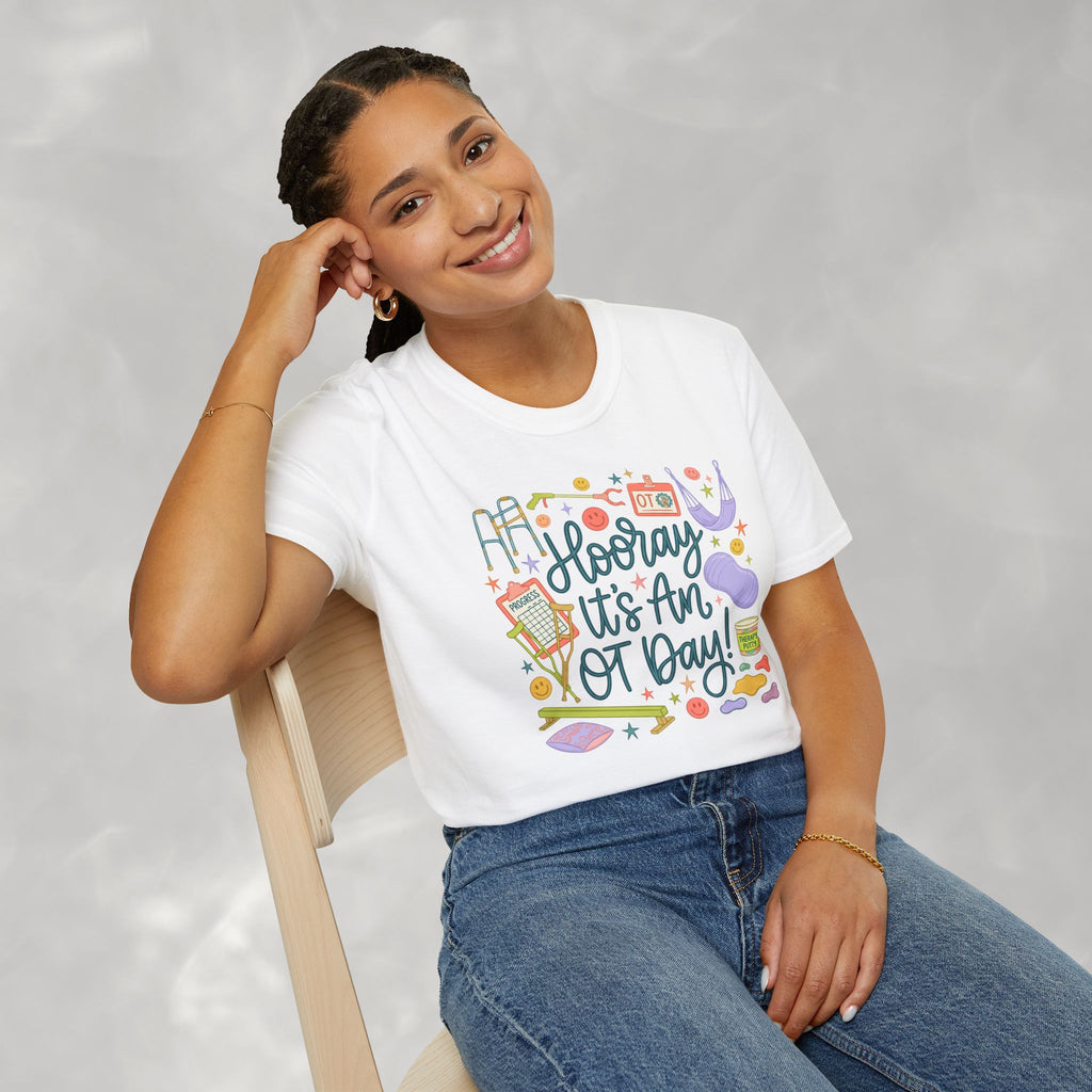 Hooray It's an OT Day, Cute, Playful, Pediatric Occupational Therapy, OTR, COTA Gildan Unisex Softstyle T-Shirt
