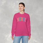 Colorful Fun Whimsical Varsity Nurse Gildan Unisex Heavy Blend™ Crewneck Sweatshirt for RN, LPN, GN, Student Nurse