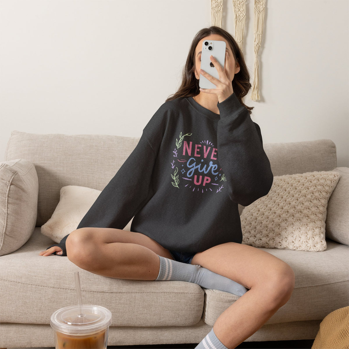 Never Give Up, Motivational Uplifting Gildan Unisex Heavy Blend™ Crewneck Sweatshirt for OT, PT, Speech Therapy