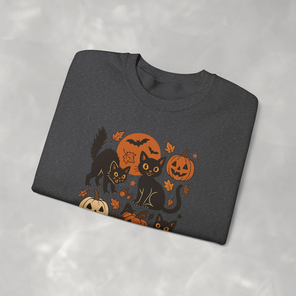 Spooky Black Cats and Jack-O-Lanterns, Gildan Unisex Heavy Blend™ Crewneck Sweatshirt