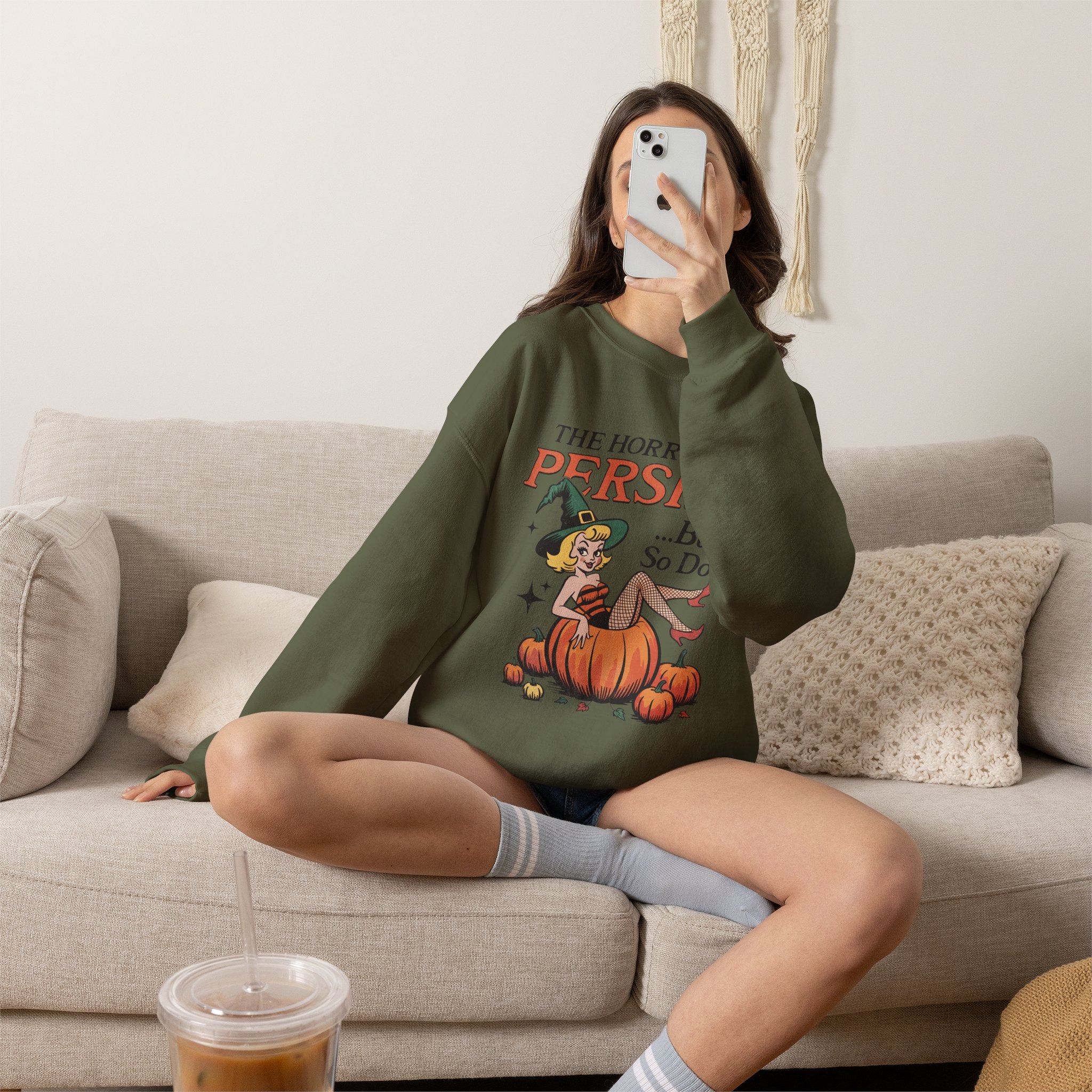 The Horrors Persist but So Do I, Funny Vintage Retro Halloween, Gildan Unisex Heavy Blend™ Crewneck Sweatshirt