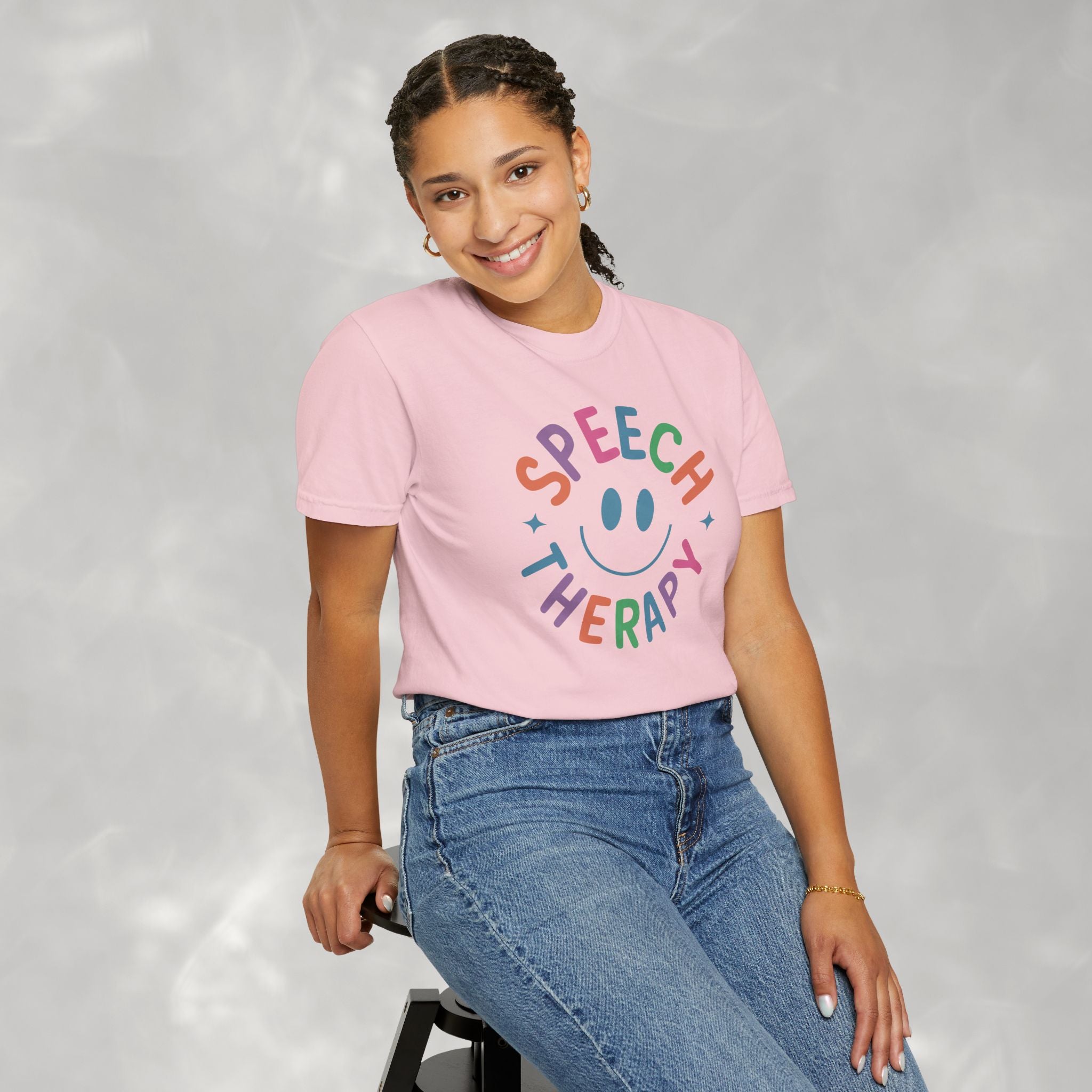 Speech Therapy, Cute Playful Smile, SLP, SLPA Comfort Colors Tee