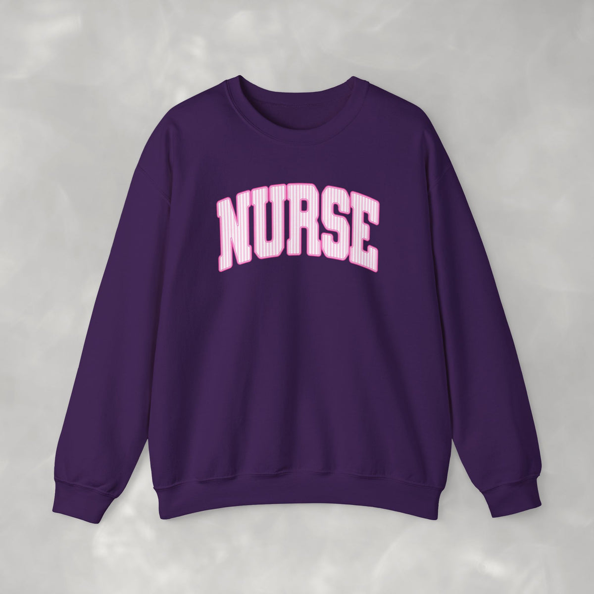 Pink Striped Varsity Nurse Gildan Unisex Heavy Blend™ Crewneck Sweatshirt for RN, LPN, GN, Student Nurse