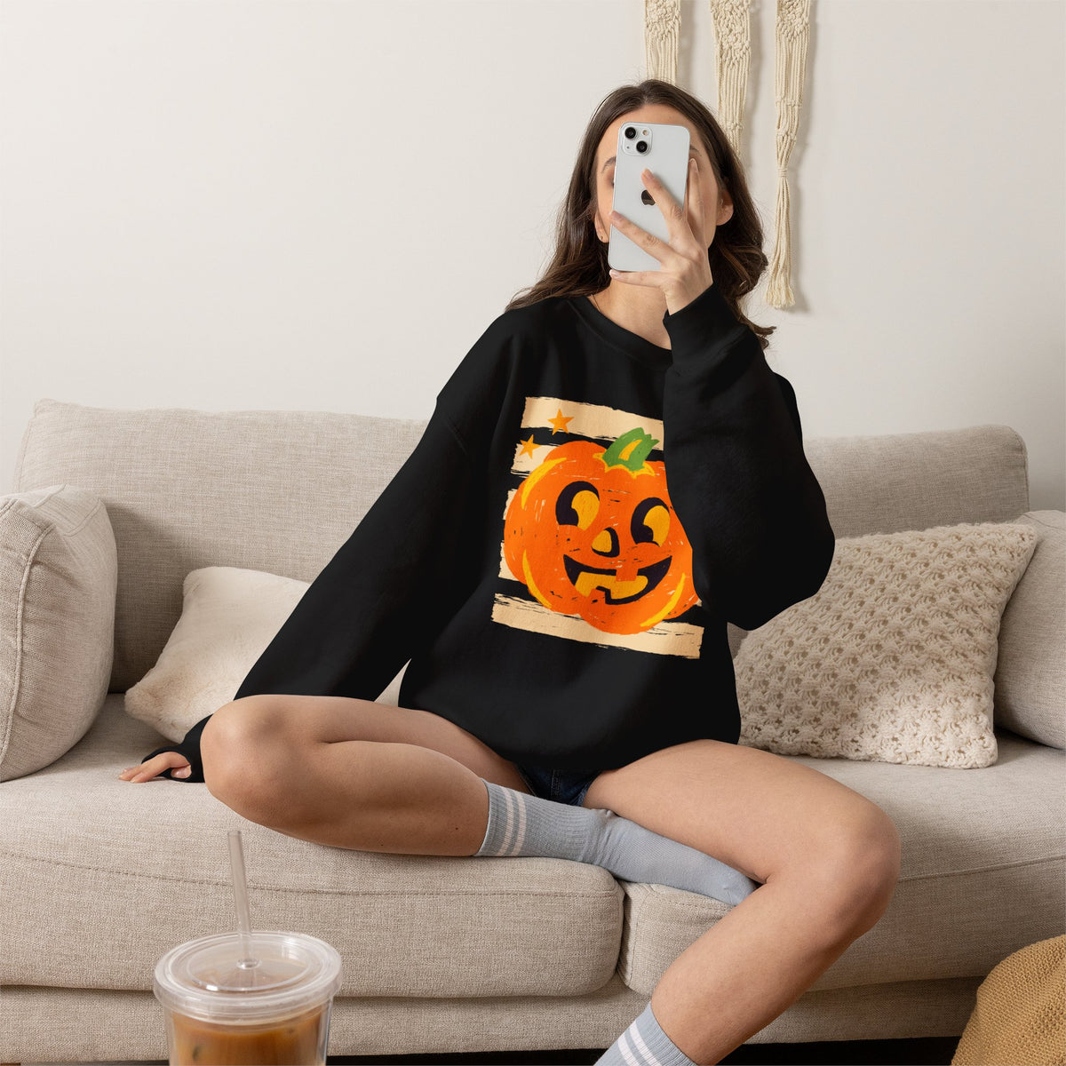 Happy Jack-O-Lantern, Striped Halloween Unisex Heavy Blend™ Crewneck Sweatshirt