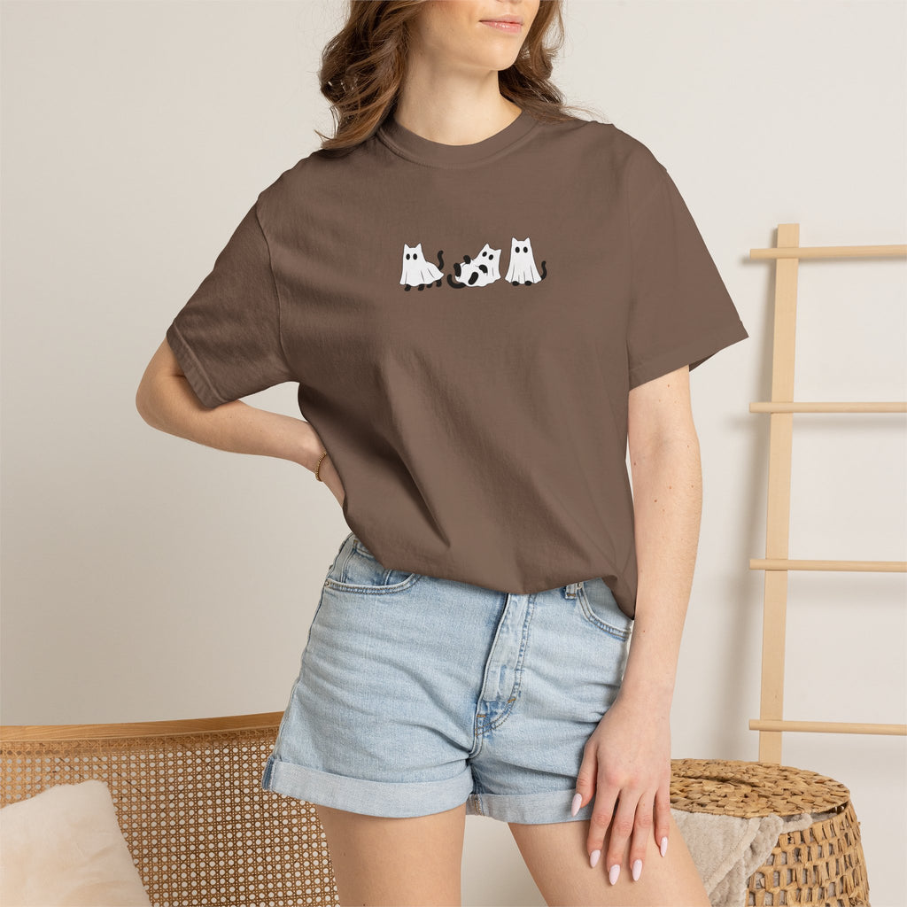 Cute Black Cat Ghosts, Haunted Kitties Halloween Comfort Colors Tee