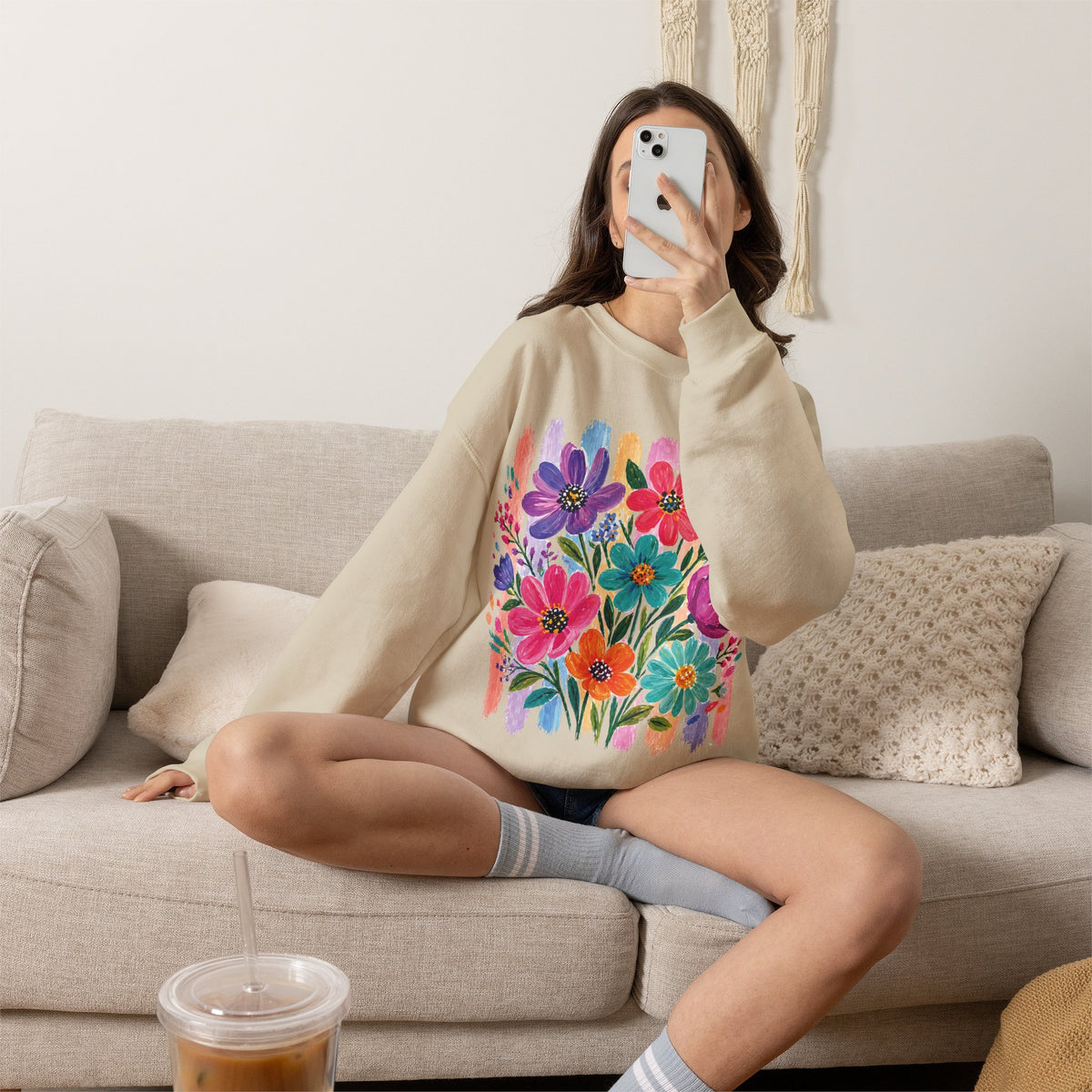 Boho Floral Striped Gildan Unisex Heavy Blend™ Crewneck Sweatshirt