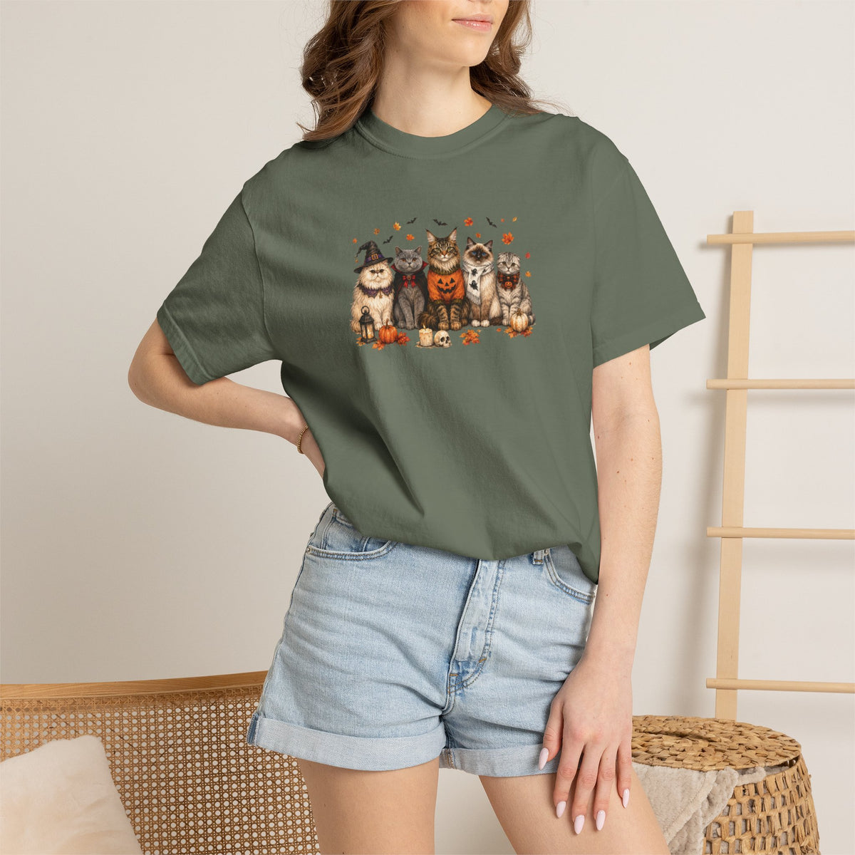 Retro Cats in Halloween Costumes Unisex Comfort Colors Tee