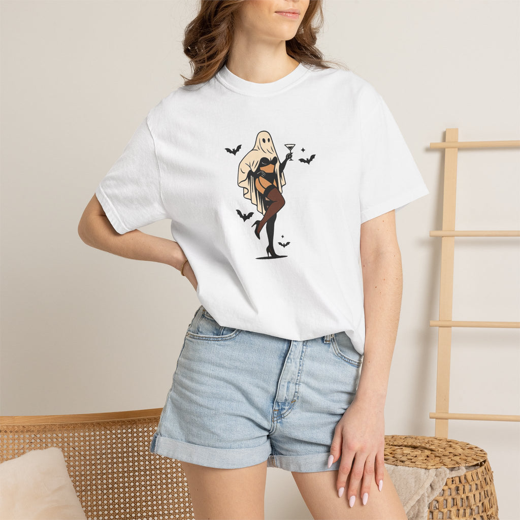 Spooky Retro Ghost Babe Unisex Comfort Colors Tee