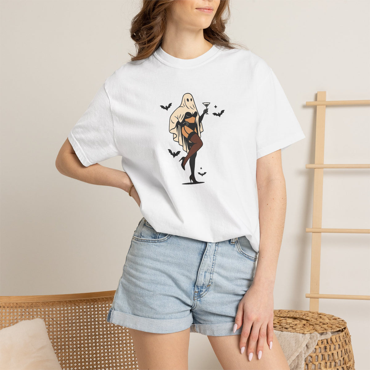 Spooky Retro Ghost Babe Unisex Comfort Colors Tee
