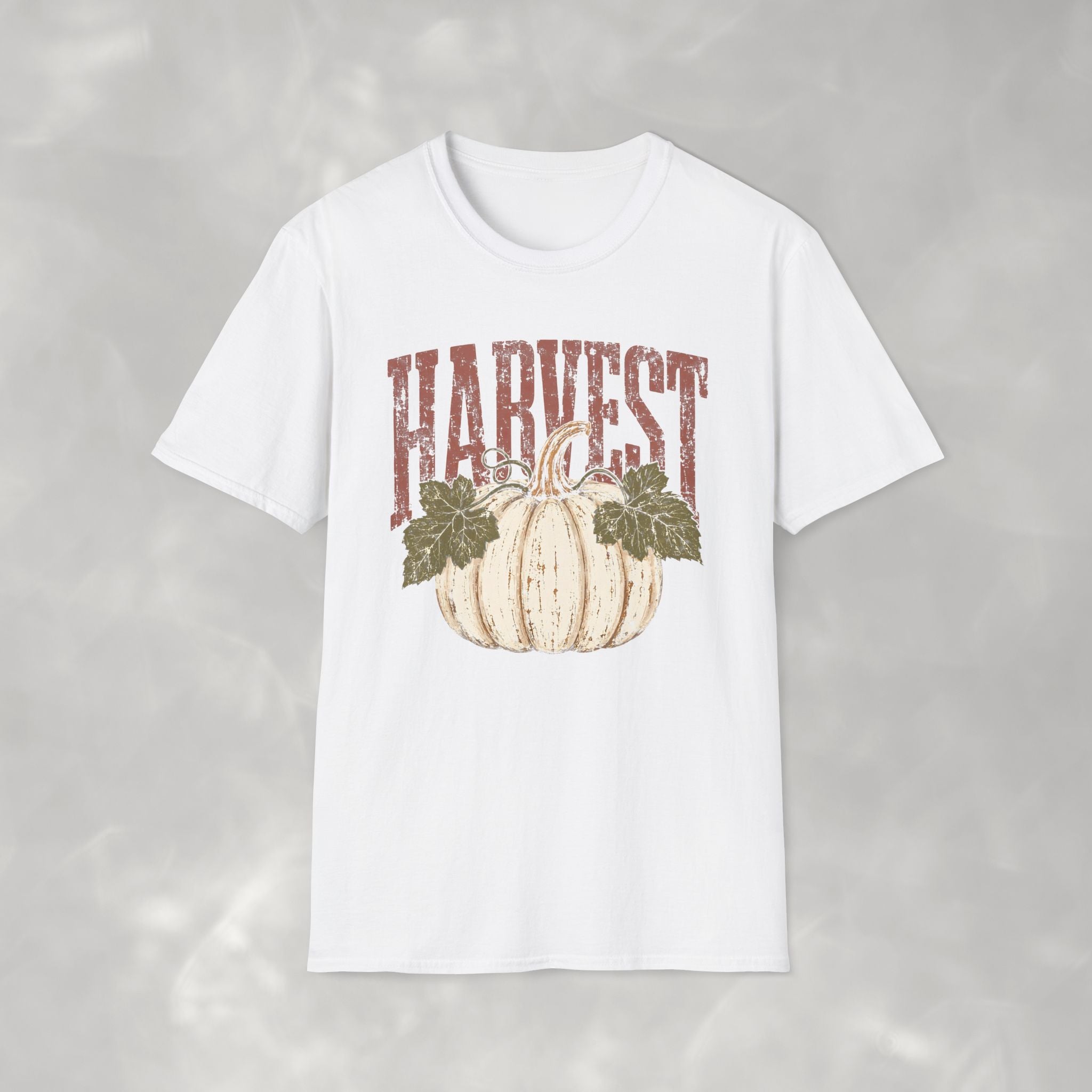 Autumn Harvest, White Pumpkin Retro Gildan Unisex Softstyle T-Shirt