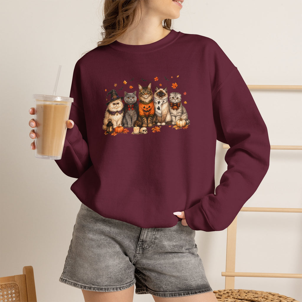 Retro Cats in Halloween Costume Gildan Unisex Heavy Blend™ Crewneck Sweatshirt
