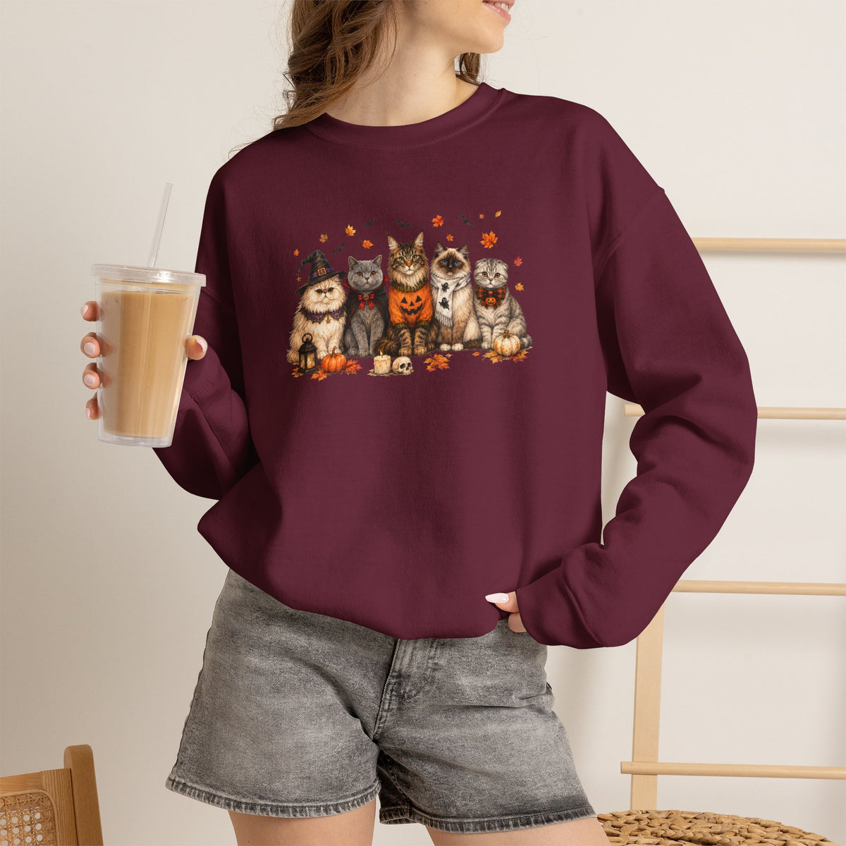 Retro Cats in Halloween Costume Gildan Unisex Heavy Blend™ Crewneck Sweatshirt