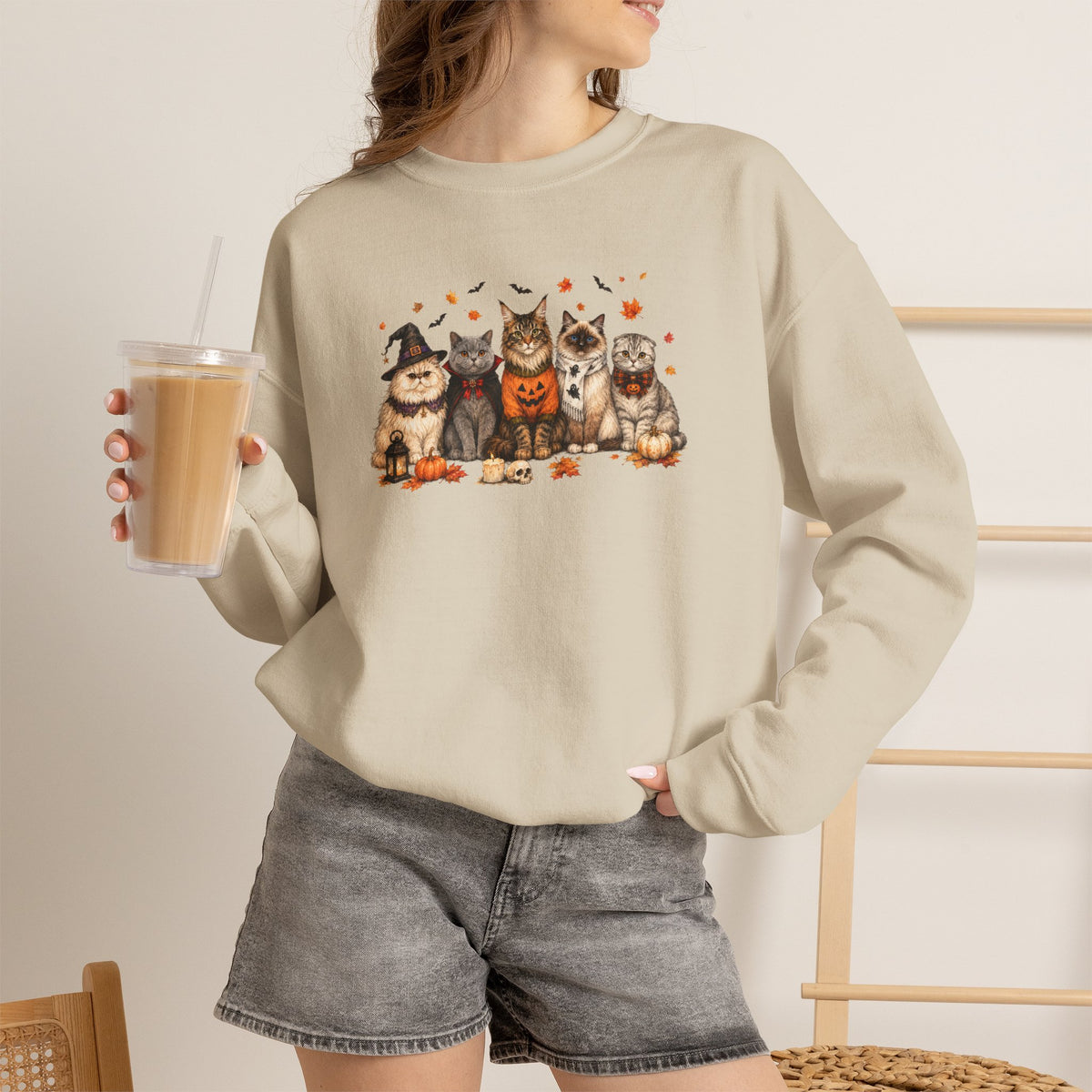 Retro Cats in Halloween Costume Gildan Unisex Heavy Blend™ Crewneck Sweatshirt