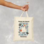 Personalized, Custom Trick-or-Treat, Halloween, Reusable Double-Sided Cotton Canvas Tote Bag for Boys