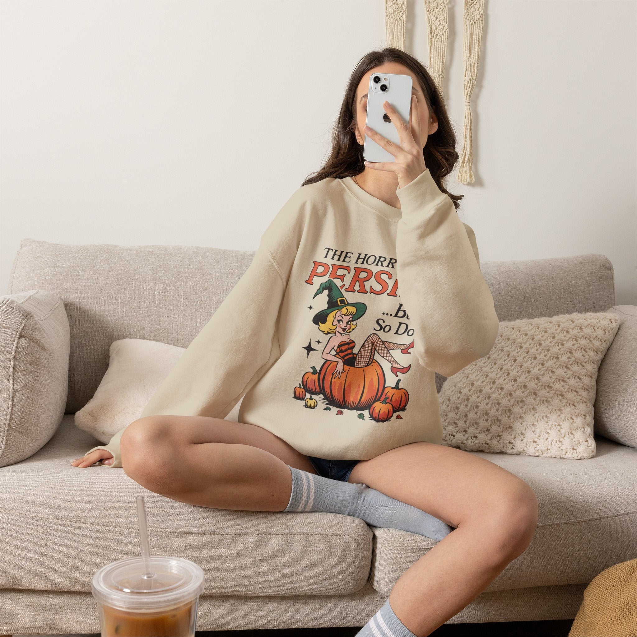 The Horrors Persist but So Do I, Funny Vintage Retro Halloween, Gildan Unisex Heavy Blend™ Crewneck Sweatshirt