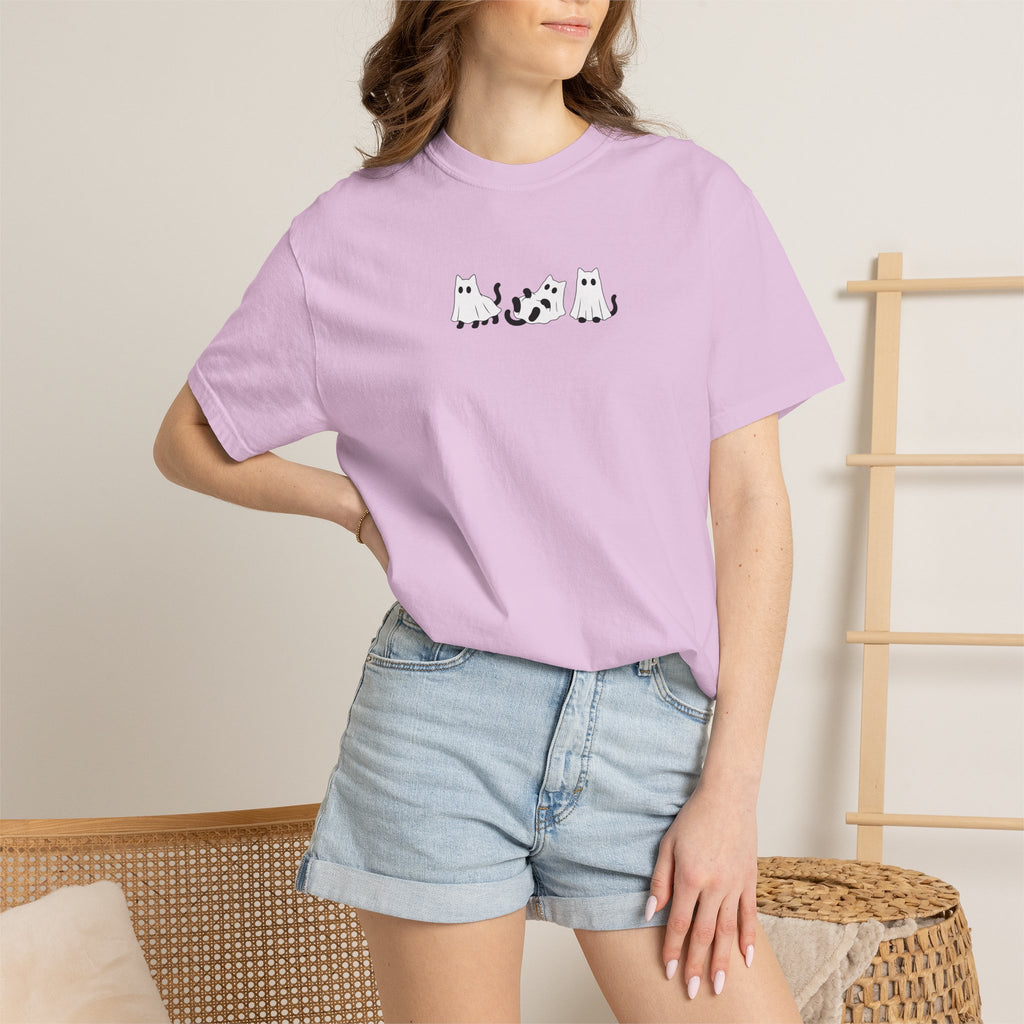 Cute Black Cat Ghosts, Haunted Kitties Halloween Comfort Colors Tee