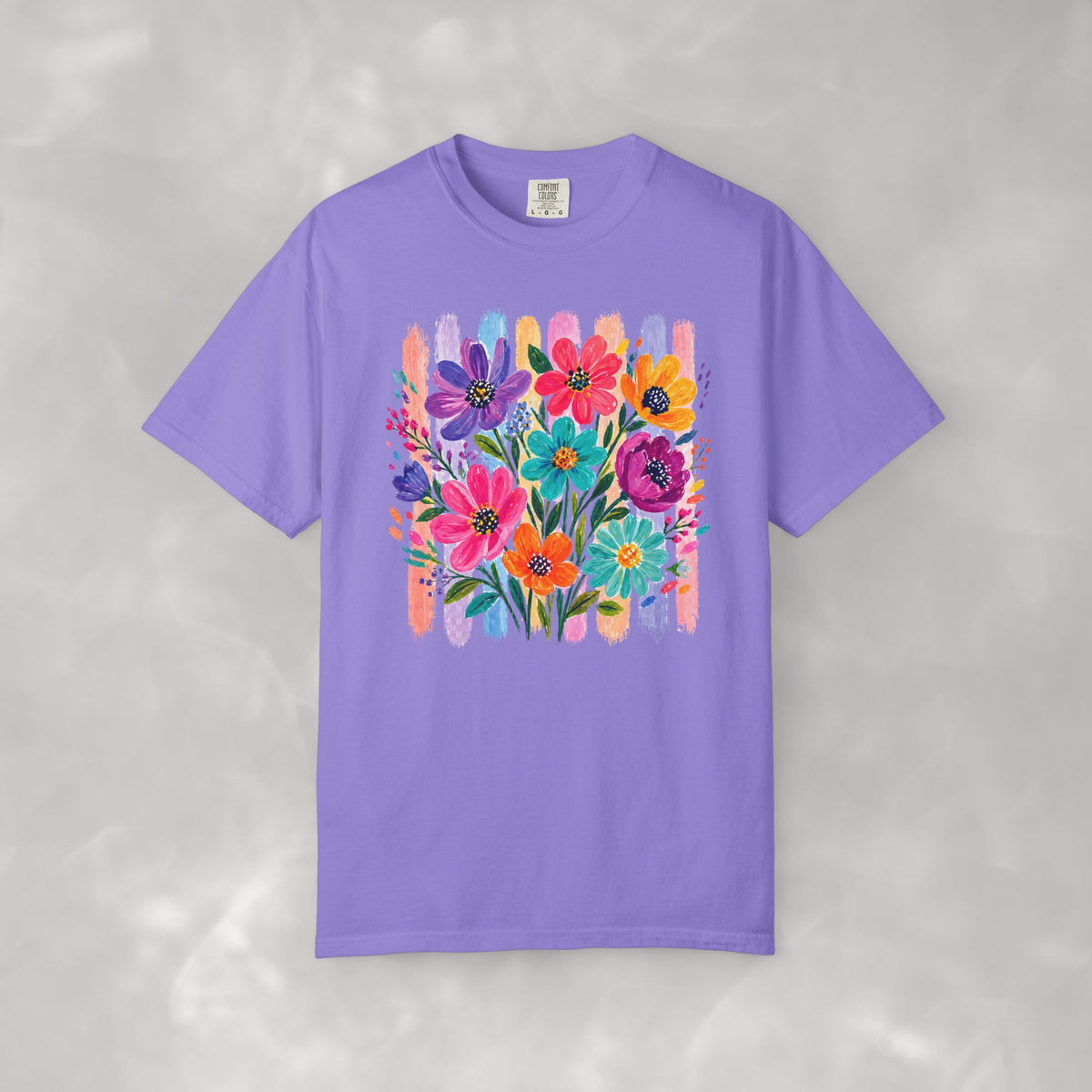 Boho Floral Stripes Comfort Colors Tee