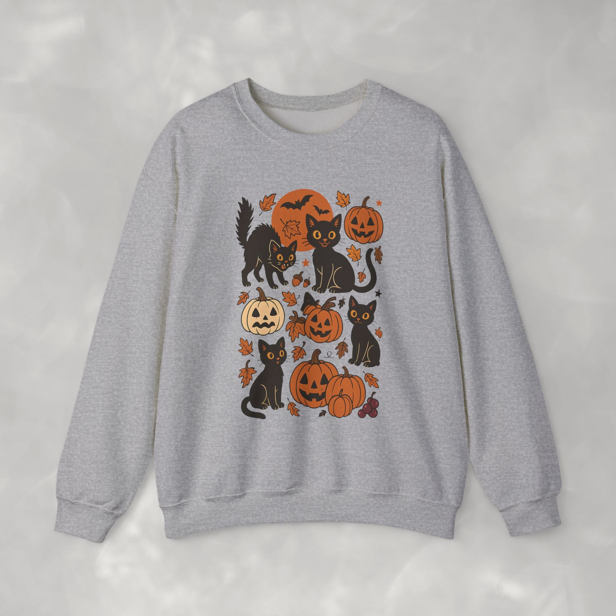 Spooky Black Cats and Jack-O-Lanterns, Gildan Unisex Heavy Blend™ Crewneck Sweatshirt