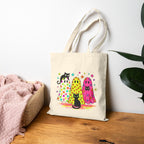 Preppy, Girly, Cute Halloween Ghosts with Cats, Double-Sided Cotton Canvas Tote Bag