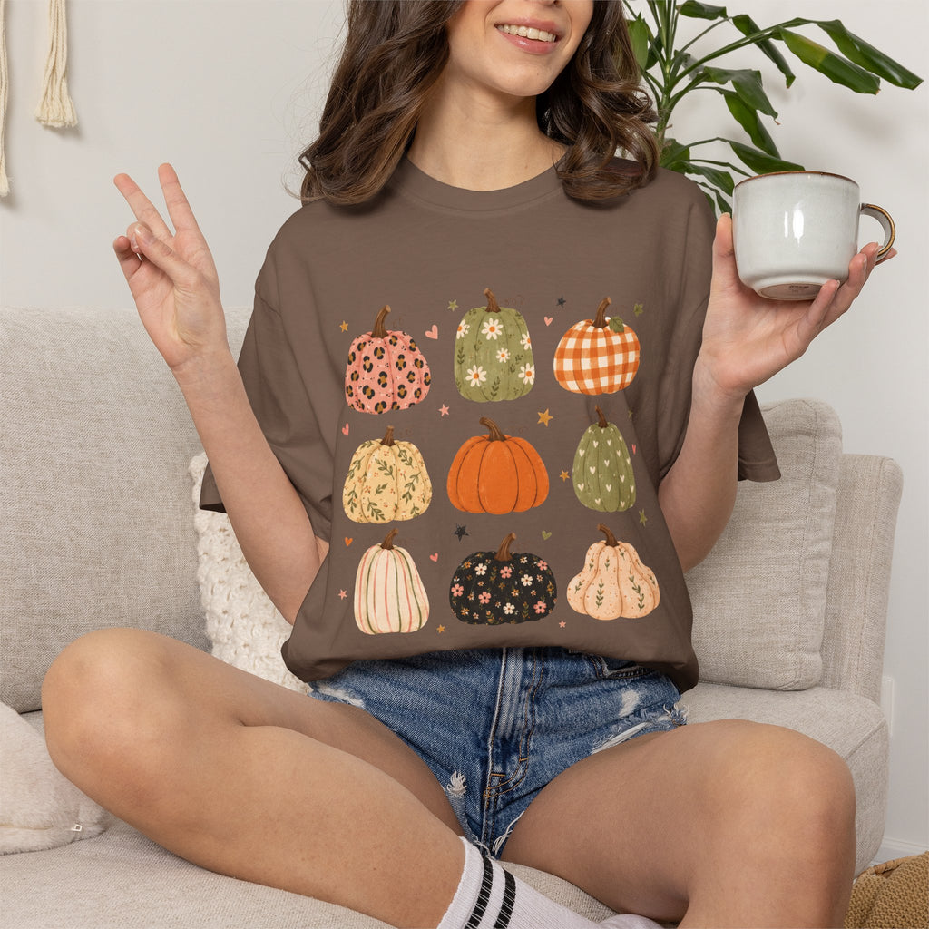 Whimsical Autumn Pumpkins Comfort Color Garment-Dyed T-shirt for Fall, Thanksgiving