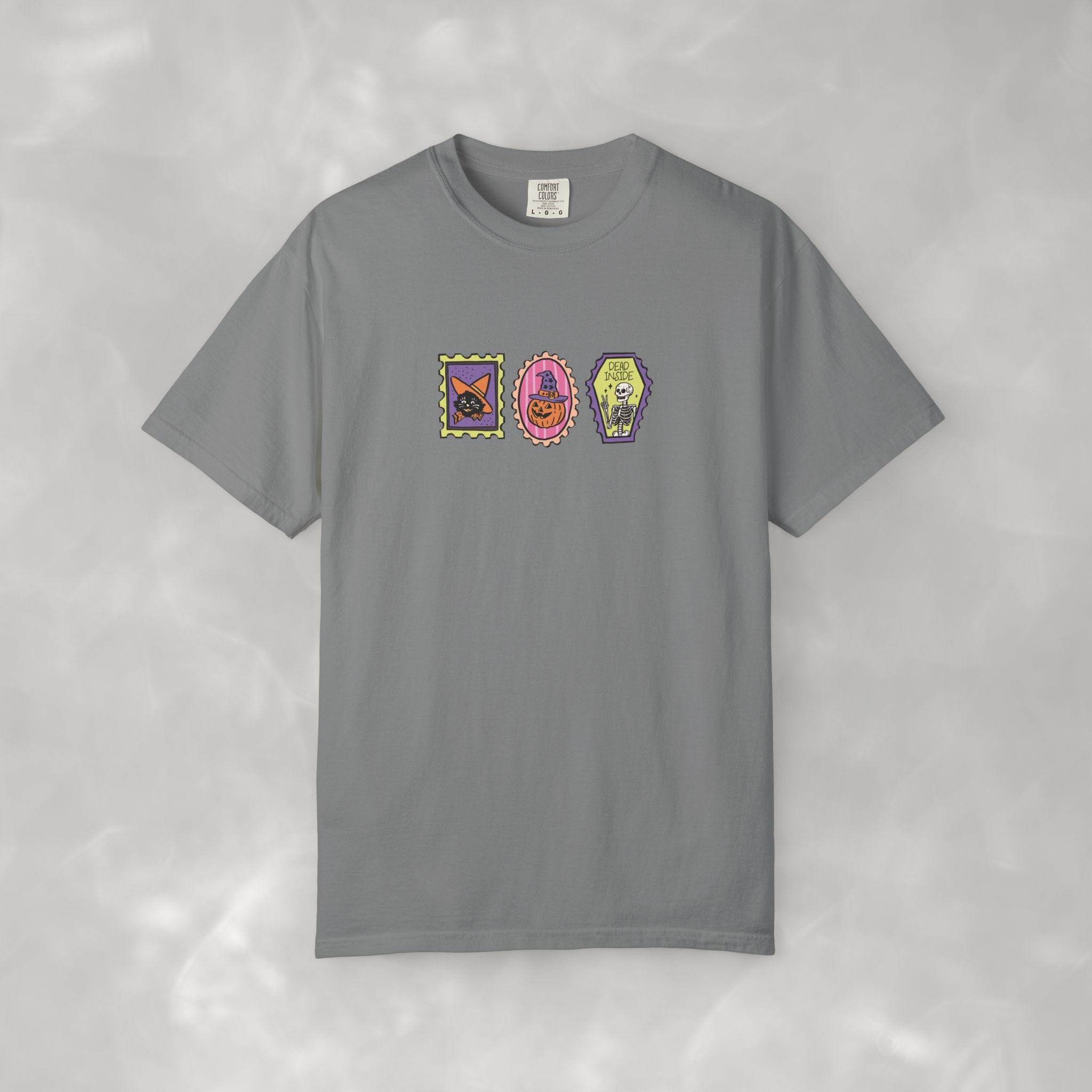 Cute Halloween Spooky Stamps with Cat, Jack-O-Lanter, Skeleton, Comfort Colors Tee