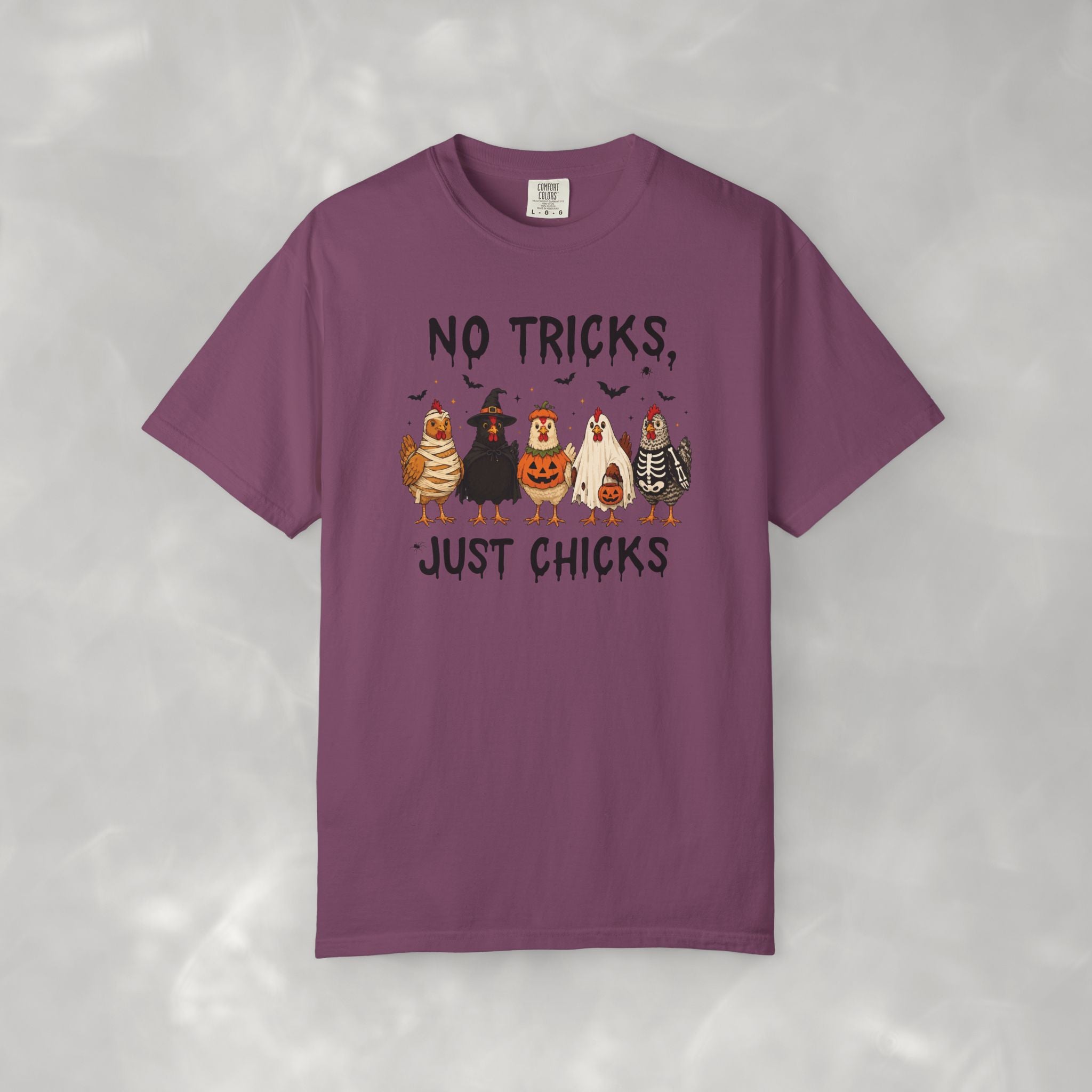 No Tricks Just Chicks, Funny Halloween Chickens in Costumes, Comfort Colors Tee