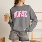 Pink Striped Varsity Nurse Gildan Unisex Heavy Blend™ Crewneck Sweatshirt for RN, LPN, GN, Student Nurse