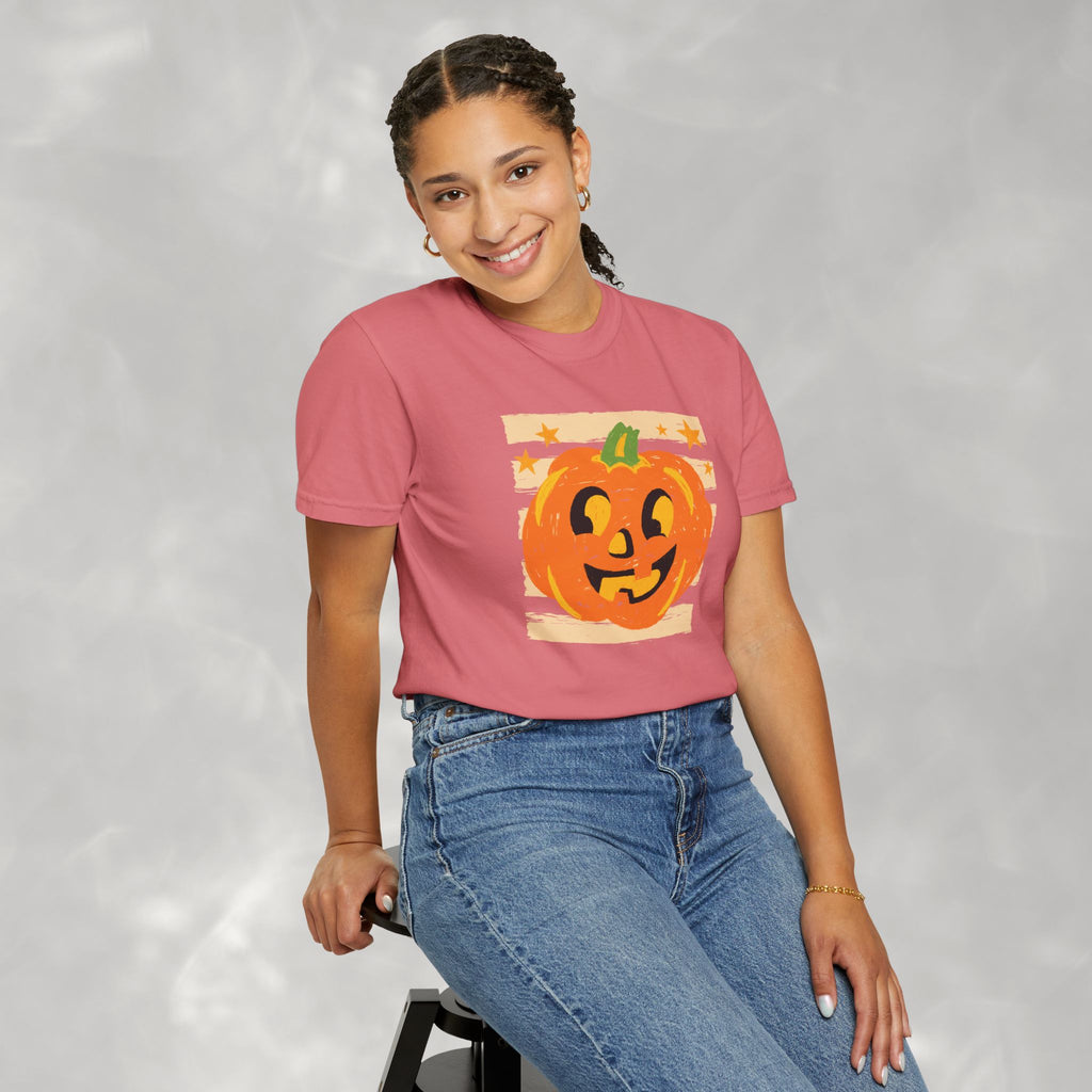 Happy Jack-O-Lantern, Striped Halloween Comfort Colors Unisex Garment-Dyed T-shirt