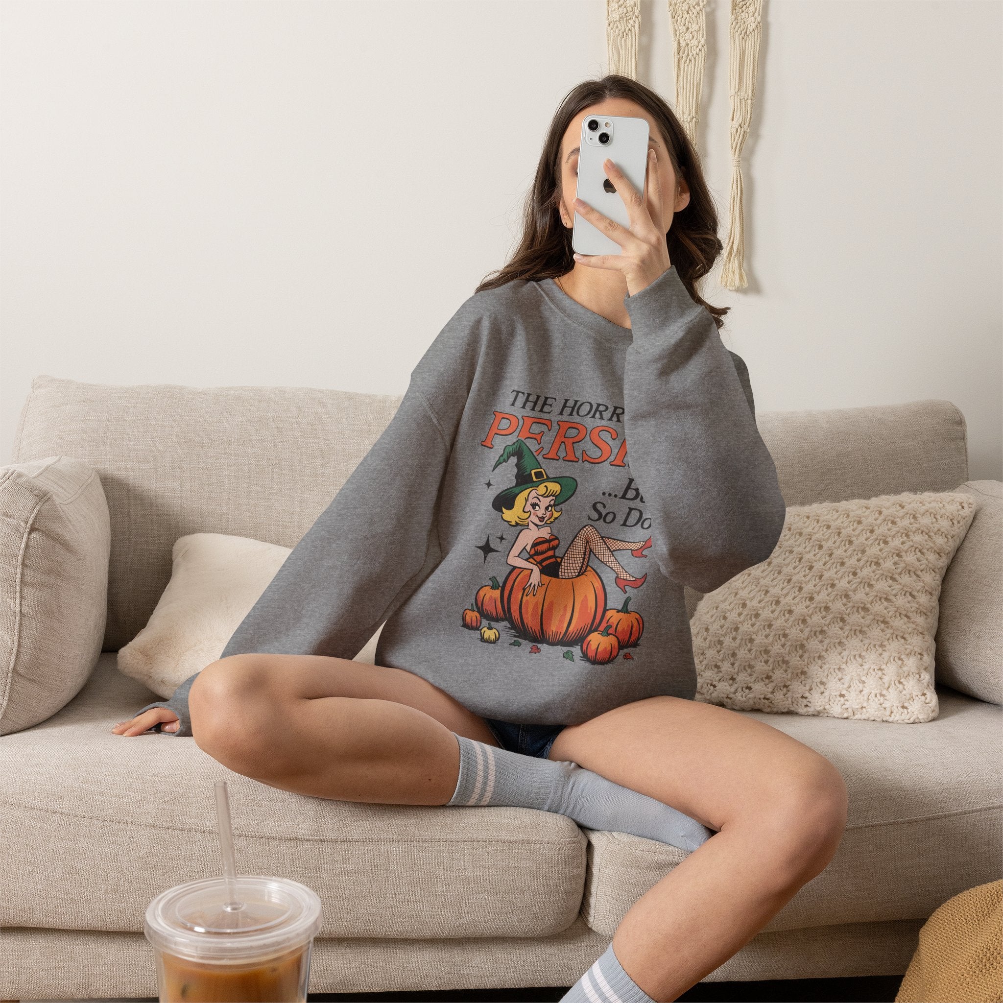 The Horrors Persist but So Do I, Funny Vintage Retro Halloween, Gildan Unisex Heavy Blend™ Crewneck Sweatshirt