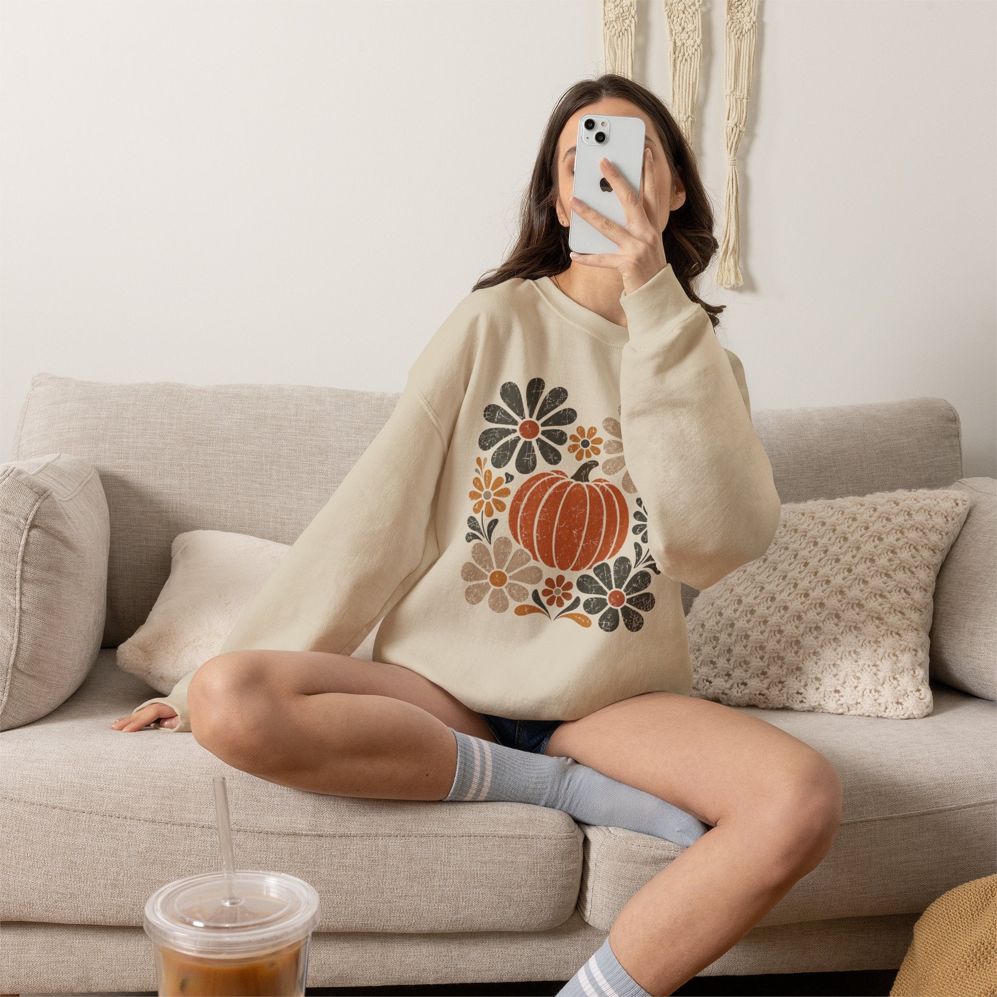 Retro Fall, Autumn Pumpkin Gildan Unisex Heavy Blend™ Crewneck Sweatshirt