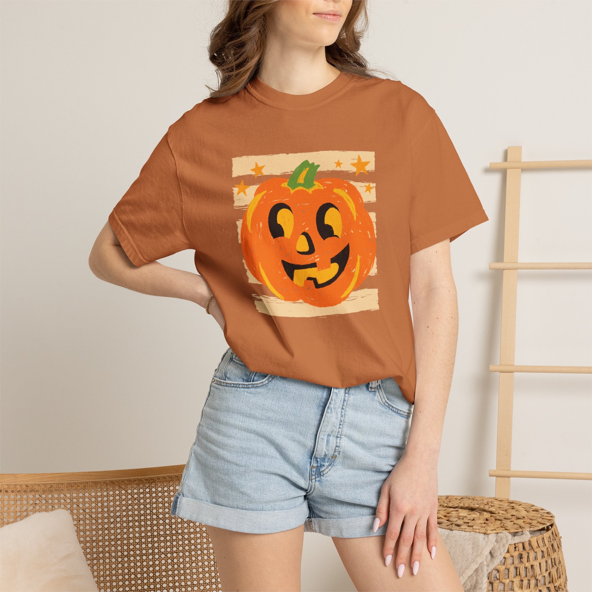 Happy Jack-O-Lantern, Striped Halloween Comfort Colors Unisex Garment-Dyed T-shirt