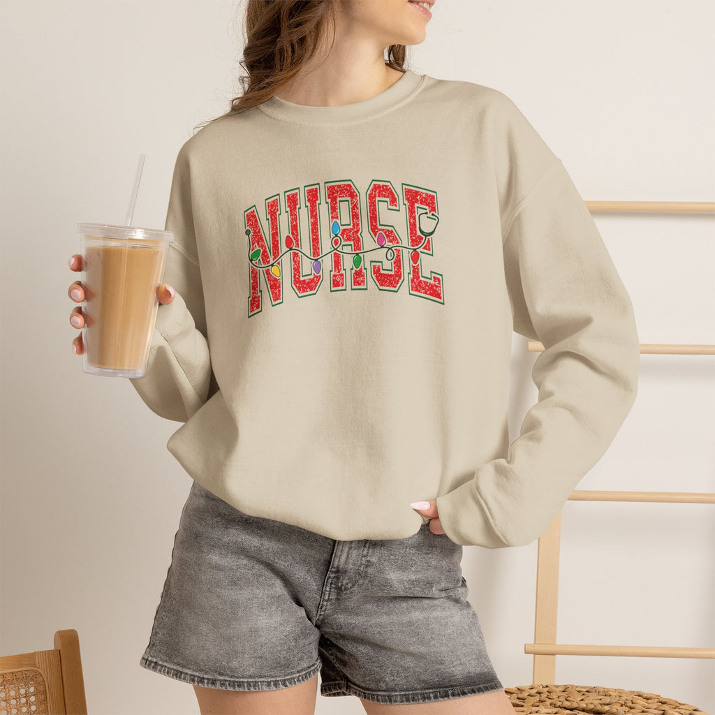 Christmas Lights Nurse Stethoscope Gildan Unisex Heavy Blend™ Crewneck Sweatshirt for RN, LPN, GN, Student Nurse