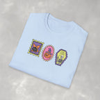 Cute Halloween Spooky Stamps with Cat, Jack-O-Lanter, Skeleton, Gildan Unisex Softstyle T-Shirt